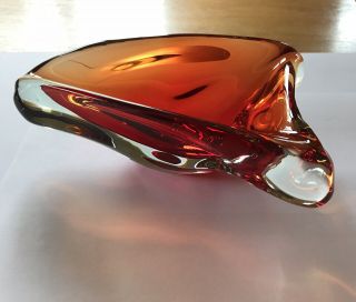 A Vintage Mid Century Red Murano Cased Heavy Glass Bowl/ashtray 1950’s - 1960’s