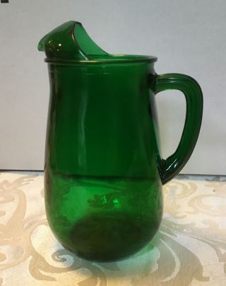 Vintage 8” Anchor Hocking Juice Pitcher Emerald / Forest Green