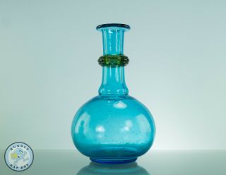Vintage Murano Hand Blown Art Glass Aqua Blue Bottle Green Neck Ring