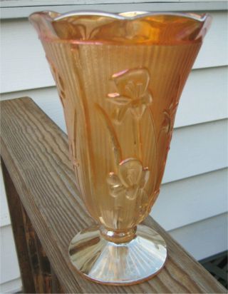 Vintage Carnival Glass Vase Fenton Marigold Iridescent Carnival Glass Vase