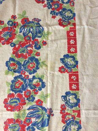 Floral Vtg Tablecloth 1950 ' s Heavy Cotton 69 