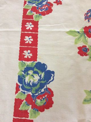 Floral Vtg Tablecloth 1950 ' s Heavy Cotton 69 