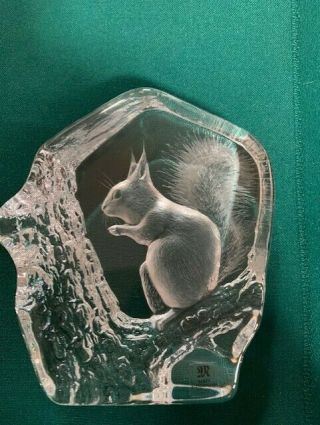 Large Mats Jonasson Crystal Squirrel Handmade In Sweden W/ Box - 4.  5 "