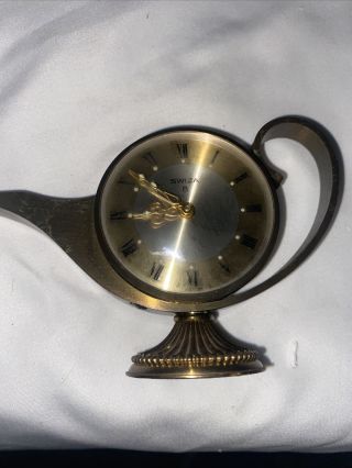 Vintage Solid Brass Alarm Clock By Famous Swiss Maker Switza,