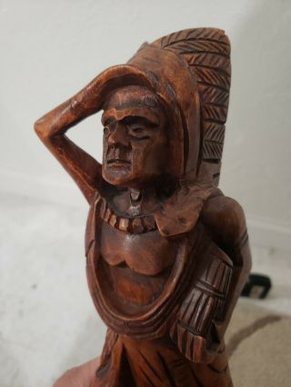 VINTAGE Folk Art Hand CARVED WOOD CIGAR STORE INDIAN STATUE 12 inches 3