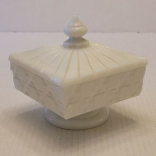 Vintage Wc Milk Glass Footed Candy Dish Square With Lid 5 " Tall & Wide Compote
