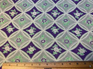 Vintage Cotton Feedsack Fabric Pretty Purple & Green Floral Circles Exc