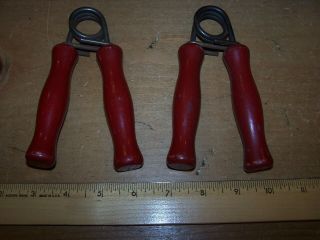 Red Vintage Hand Grippers Steel Spring Wood Handles