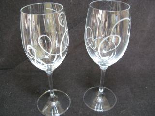 2 Mikasa LOVE STORY Crystal Wine Glasses Swirline around Clear Bowl 2