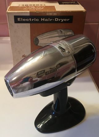 Vintage Oster Airjet Hair Dryer Chrome 202 & Box Retro Mcm Decor No Cord