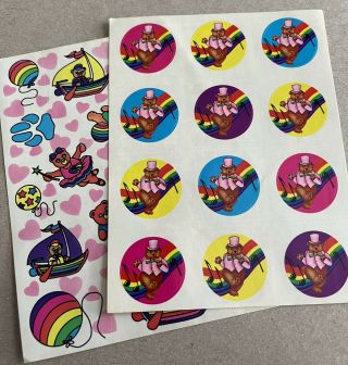 Vintage 80’s Lisa Frank Bear Stickers Music Rainbow Sticker S108 80s 2 Sheets