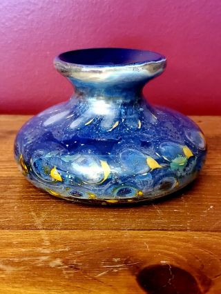 Blue & Yellow Art Glass Vase Eisch? Controlled Bubbles