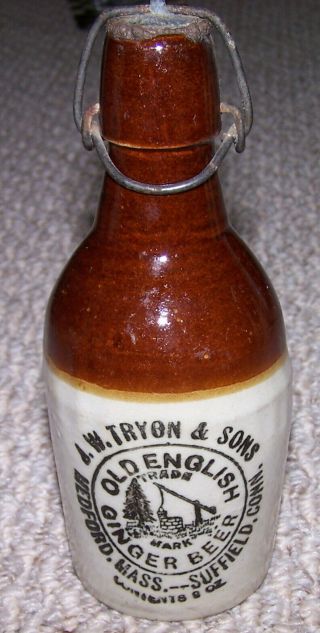 Vintage J.  W.  Tryon & Sons Old English Ginger Beer Medford Stoneware Bottle Top