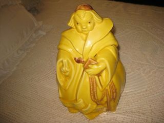 Vintage Red Wing Yellow Ceramic Cookie Jar Friar Tuck Monk Thou Shalt Not Steal
