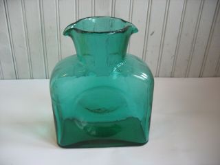 Blenko Art Glass Carafe Double Spout Water Pitcher Jug Dark Green