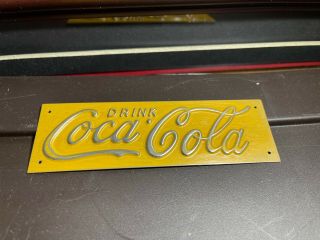 Vintage Drink Coca - Cola Coke Small Mini Metal Tin Sign 5 1/4 " X 1 5/8 " Yellow
