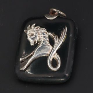 Vtg Sterling Silver - Capricorn Goat Zodiac Horoscope Black Wood Pendant - 5g
