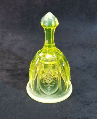 Vintage Fenton Topaz Opalescent Glass Bell " Grapes " Pattern Vaseline Glass