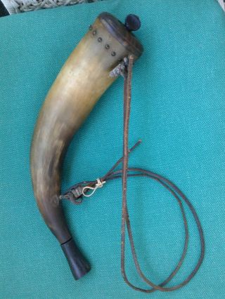 Vintage Musket Black Powder Horn With Leather Strap - 12 " Long