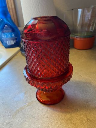 Vintage Viking Red Orange Amberina Diamond Point Glass Fairy Lamp