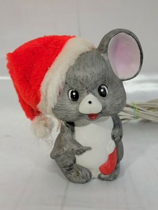 Vintage Christmas Mouse Light Up Santa Hat Figurine Ceramic Plug In Lamp
