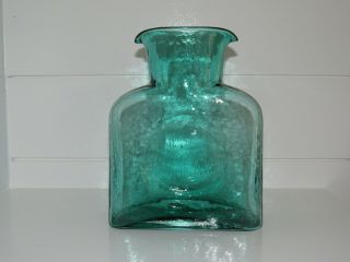 Vintage Blenko Art Glass Carafe Double Spout Water Pitcher Jug Teal Green 2002