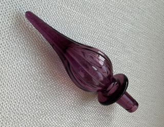 Vintage Italian Empoli ? Amethyst Ribbed Fluted Glass Decanter Bottle Stopper