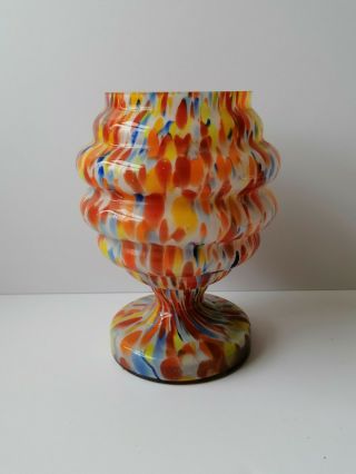 Retro Splatter Art Glass Vase Colourful End Of Day Unusual Vase