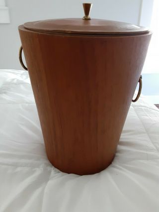 Vintage Mcm Mid Century 11 " Teak Wood Ice Bucket Rainbow Swedish Stamped