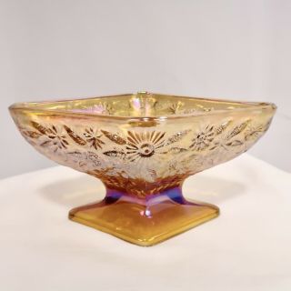 4 Vtg Mcm Carnival Glass Gold Purple Iridescent Diamond Shape Dessert Bowls