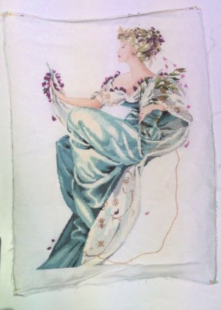 Vintage Fancy Lady Large Cross Stitch Embroidery Panel 17 " X 23 "