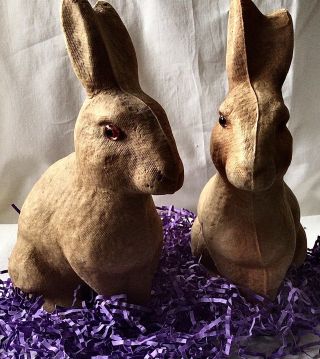 2 Vintage Drake Paper Mache Rabbits Bunnies Need To Go To Bunny Hospital