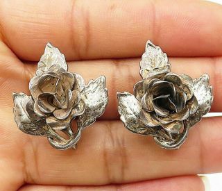 Danecraft 925 Silver - Vintage Sculpted Flower Screw Back Earrings - E4809