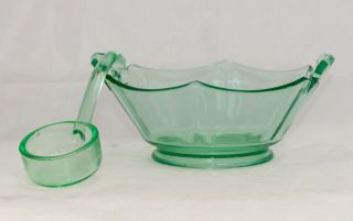 Green Uranium Depression Glass Mayonnaise Bowl W/spoon