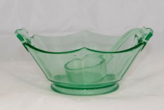 Green Uranium Depression Glass Mayonnaise Bowl w/Spoon 2