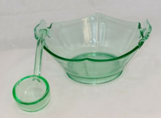 Green Uranium Depression Glass Mayonnaise Bowl w/Spoon 3