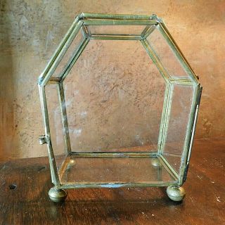 Vintage Footed Brass And Glass,  Hinged Trinket/display Box Six Sided