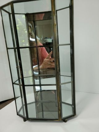 Leaded Glass Tabletop Curio Display Case / Mirror Cabinet With Shelves And Door