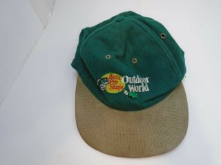 Vtg 90’s 80’s Bass Pro Shops Green Trucker Hat Usa Made Leather Strap Adjustable