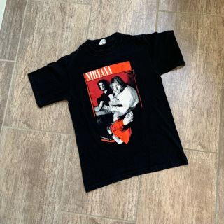 Vintage Nirvana T - Shirt,  Kurt Cobain Dave Krist,  Anvil Brand,  Small,  Red & Black