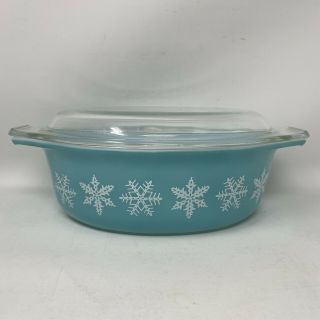 Pyrex Turquoise Snowflake Oval Casserole Dish 1 1/2 Qt 043 W/ 943c17 Glass Lid