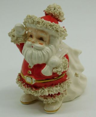 Vtg Mid - Century Waving Santa Claus W/ Spaghetti Trim Ceramic Christmas Planter