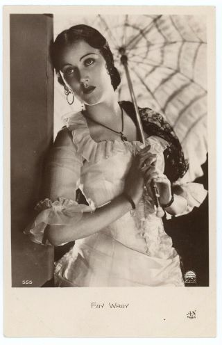 1920s Fay Wray With Parasol Glamorous Real Photo Postcard Rppc Unposted