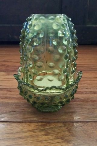 Vintage Fenton Glass Hobnail Green Fairy Courting Candle Lamp Tea Light