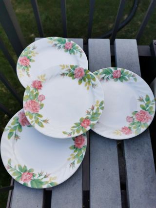 Set Of 4 Vintage Corelle Elegant Rose Lunch Plates 7.  25 "