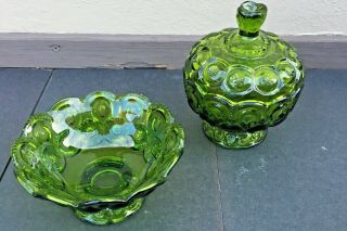 Le Smith Moon And Stars Green Vintage Glassware Set Pressed Glass Candy Dish Set