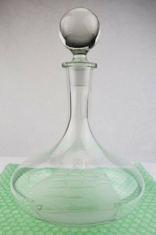 Vintage Etched Ship Decanter With Etched Clipper Ship Nautical/ Coastal Decor