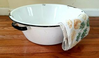 Old Vintage Porcelain Enamel White Color Baby Bath Wash Tub Basin Bowl (b92)