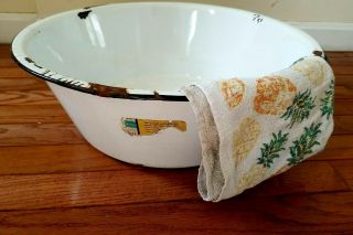 Old Vintage Porcelain Enamel White Color Baby Bath Wash Tub Basin Bowl (b92) 2