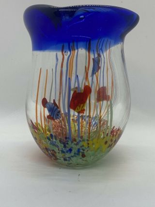 Vintage Italian Murano Art Glass Aquarium Vase Pipe Fish Sommerso
